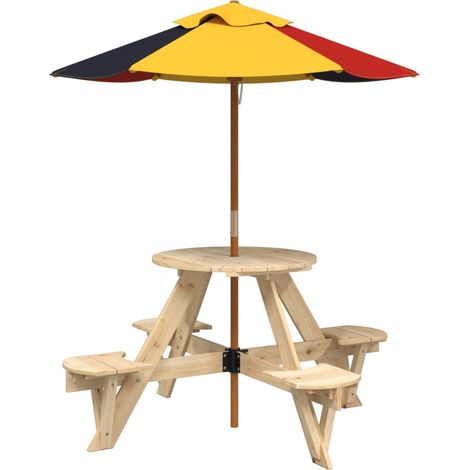 Maison Exclusive - Tavolo Picnic per 4 Bambini con Ombrellone Rotondo Legno Abete