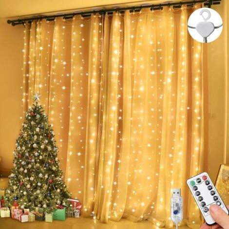 Guirlande Lumineuse Rideau 3 mx 3 m 300 LED 8 Modes Télécommande Minuterie Luminosité Réglable Etanche IP65 (Blanc Chaud) (1/5)