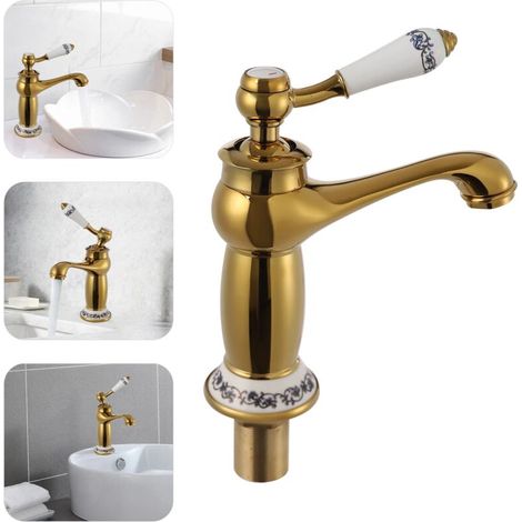 Retro brass bathroom faucet - Vintage style - Single-lever mixer tap - For kitchen and bathroom - Gold (1/4)