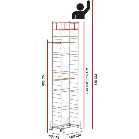 Scedil – Échafaudage 8,50 m – Acier galvanisé électrolytique – Charge maximale 150 kg – Barrière 120 cm – 2 plateformes de travail 160 x 30 cm