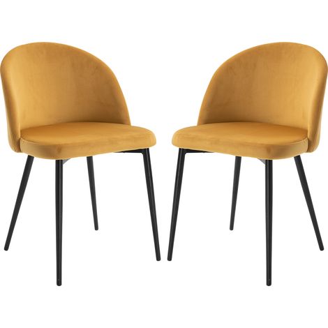 2er-Set Esszimmerstühle, skandinavische Küchenstühle, gepolsterte Samtstühle mit konischen Metallbeinen, für Wohn- und Esszimmer, gelb