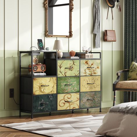 Commode à 8 tiroirs en tissu avec étagères coulissantes, idéale pour la chambre, le couloir, le salon ou la chambre d'enfant (style bohème). (1/5)