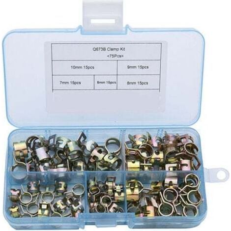 75PCS Clip à Ressort Tuyau Collier Serrage Durite Essence Serre-joints à Tuyaux Colliers de Clip à Ressort Tuyau Serrage 6mm, 7mm, 8mm, 9mm, 10mm (1/4)