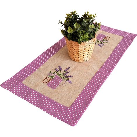 Chemin de table décoratif 35/70 pour commode ou table, brodé d'une bande violette (1/5)