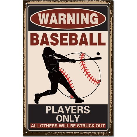Panneau Étain Décoration Baseball-Avertissement Joueurs Baseball Uniquement,Tous Autres Seront Frappés-Panneau Mural Étain Décoration Chambre Coucher,Salon,Cadeau pour Homme Femme 30x20cm (1/5)