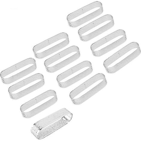 12 moules à tartelettes ovales en acier inoxydable, pour desserts français, mousses, tartes aux fruits, quiches et gâteaux.