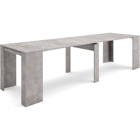 Skraut Home – Table console extensible 90x58cm – Longueur variable 119-302cm – Pour 14 personnes – Finition ciment haute qualité – Mécanisme télescopique (1/5)