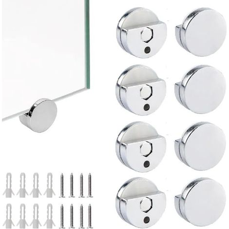 8 Fixations Miroir en Alliage de Zinc, Pinces Rondes pour Verre sans Cadre, Montage Mural pour Salle de Bains, Salon, Lieux Publics. (1/5)