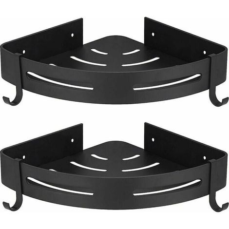 Shower Corner Shelf, Black No Drilling Bathroom Storage Shower Caddy Bathroom Accessories Soap Dish Shower Holder Rustproof Stainless Aluminum Set of 2 with Hooks MUMU (1/4)