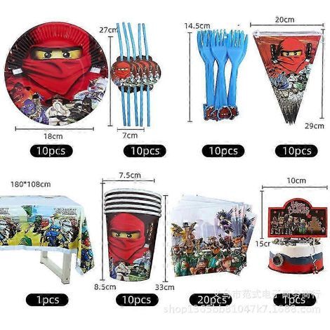 Ninjago-Pappteller, Pappbecher, Papierhandtücher, Rice-Krispies-Schachteln, Tischdecke, Tischdecke mit Wimpeln, Ninjago-Geburtstag (1/5)
