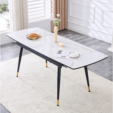 Tavolo da pranzo allungabile in ceramica 140-200 x 80 x 76 cm bianco e nero DESVIAE (1/5)