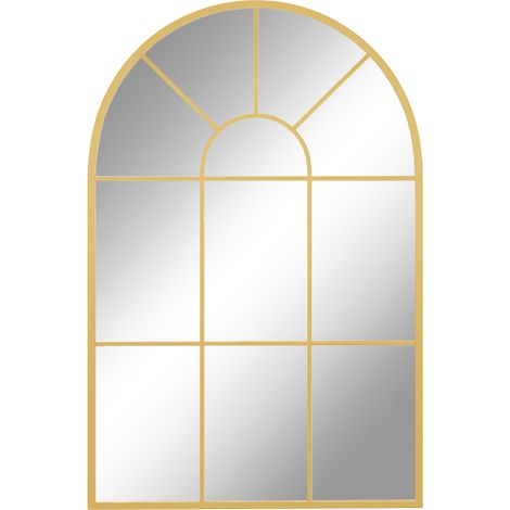 Espejo de pared, espejo de ventana de 91 x 60 cm, decorativo con marco de metal, espejo colgante para salón, dormitorio en color dorado, disponible en tienda. (1/5)