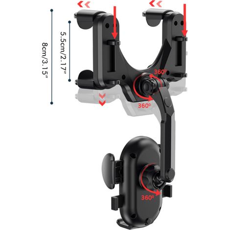 Support téléphone pour rétroviseur de voiture, support de navigation orientable 360°, extensible multifonction, fixateur pour dashcam et smartphone (1/5)