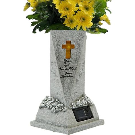 Vase Funéraire Solaire pour Cimetière Statue Résine Imperméable avec Porte-Bouquets Funéraire pour et Proches, Jardin Extérieur, Cour, Pelouse, Cimetière (1/5)