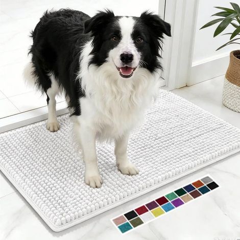 Paillasson d'intérieur Chenille pour Chiens, Lavable, Antidérapant et Anti-Salissures, Séchage Rapide, Tapis de Sol Interieur Entree pour Chien Entrée Porte et Couloir, 120x150cm - Blanchi (1/5)