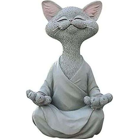 Chat Figurine, Méditation Yoga Chat Heureux, Zen Chat Pose Détendue Sculpture pour la Maison Extérieure Pelouse Décoration Cadeaux pour Les Amoureux des Chats (1/4)