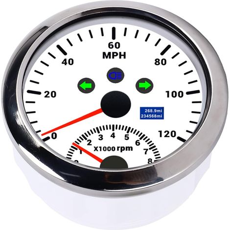 Compteur de Vitesse GPS Haute Précision 85mm, Tachymètre, 8000 Tr/min, Rétro-éclairage Rouge pour Voiture et Bateau, Résistant aux Intempéries, Plastique + Acier Inoxydable ((Blanc CX8192)) (1/5)