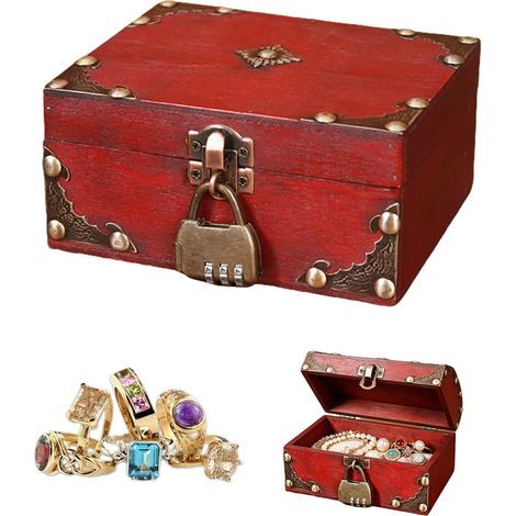 Coffre au Trésor Vintage en Bois 15 x 12 x 7 cm Coffre Pirate (1/5)