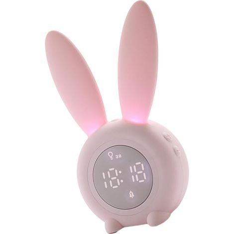 Réveil Mignon Oreilles de Lapin LED Rose avec Veilleuse Intégrée (1/5)
