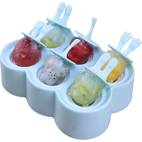 Moule à glace silicone 6 cavités sans BPA pour enfants, version rectangulaire bleu ciel et bleu spatial, pour cuisine maison. (1/5)