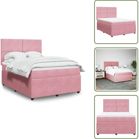 vidaXL Sommier à lattes de lit avec matelas Rose 140x190 cm Velours (1/5)