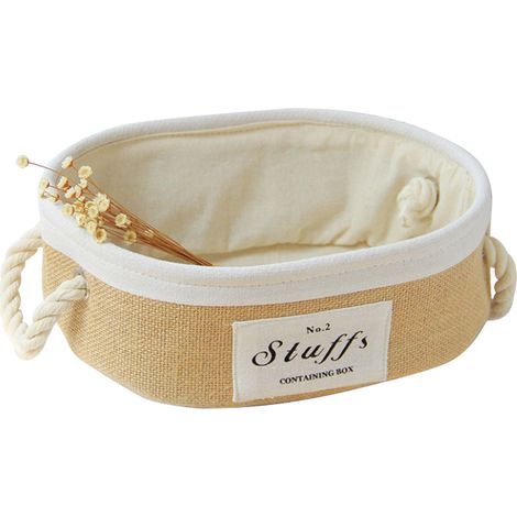 Panier de Rangement Décoratif - Corbeille en Jute avec Doublure Coton Blanc - S ou L pour Bureau, Maison, Bureau - 1 Pièce (1/5)