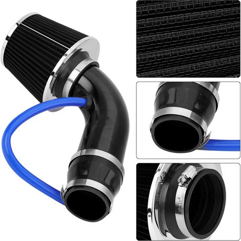 76mm 3 pouces Filtre à air froid universel auto, kit tuyau admission aluminium noir, induction performance moteur (1/5)