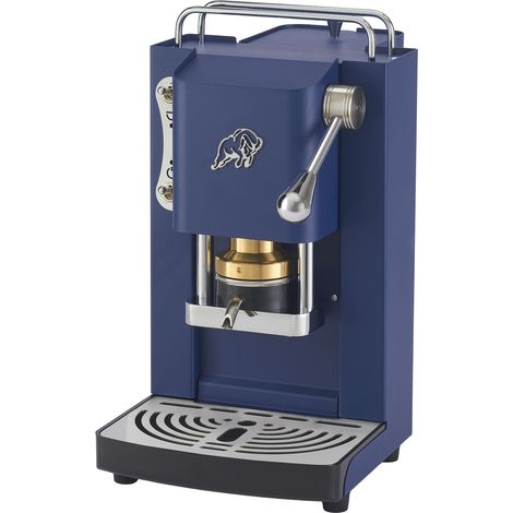 FABER COFFEE MACHINES 3.0 Pro Essential – Cafetera ESE 44 mm compacta con bidón de cristal, soporte para cápsulas extraíble y prensa ajustable de latón (azul marino, cromo)