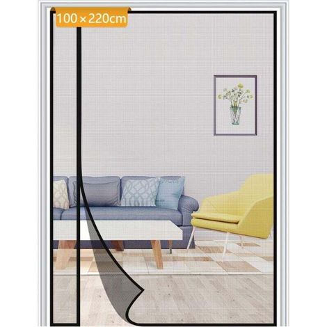 Porte Moustiquaire Aimantée Réversible 100x220cm Ouverture Gauche Droite Maille Fine Anti Insectes Noir