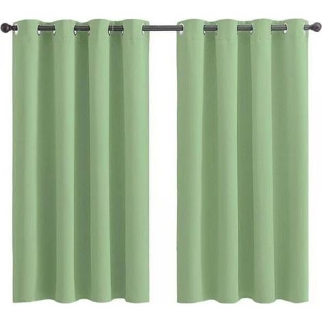 Ensemble de 2 Panneaux de Rideaux Courts à Oeillets - Occultant Isolant Thermique Vert Sauge - pour Chambre, Cuisine, Salle de Bain 28x36 Pouces (K30)