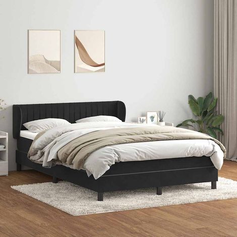 Cama box spring con colchón terciopelo negro 160x210 cm (1/5)