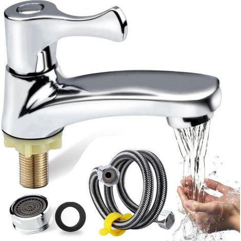 Robinet lave main froide uniquement Mitigeur salle de bain Robinets de lavabo avec Tuyau de Raccordement de 60 cm (1/4)