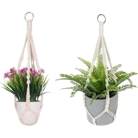 2 Piece Suspensions Pour Plantes Intérieur, Panier Suspendu En Macramé, Intérieur Extérieur Suspensions Pour Plantes, Handmade Weaving, Pour Le Bureau, La Décoration Intérieure Et Le Jardinage (1/5)