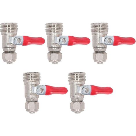 Lot de 5 vannes à bille droites, raccord pour tuyau de 4/5 po à 2/5 po, vanne d'arrêt en alliage de zinc pour purificateur d'eau domestique (1/5)