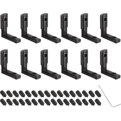 2020 Series Connecteur D'Extrusion En Aluminium, 12Pcs Connecteur D'Angle Intérieur En Forme De L Avec Vis/Clé Pour Profils De Rail À Fente T/V De 6mm Accessoires, Noir (1/5)