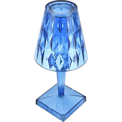 Lampe de table LED en cristal transparent, lampe de bureau à intensité variable, chargement USB, éclairage intérieur bleu