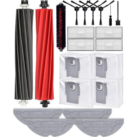 Lot de 21 Accessoires pour Roborock S8 PRO Ultra, 2 Brosses Principales, 4 Brosses Latérales, 4 Sacs à Poussière, 4 Filtres HEPA, 4 Serpillères, Pièces de Rechange