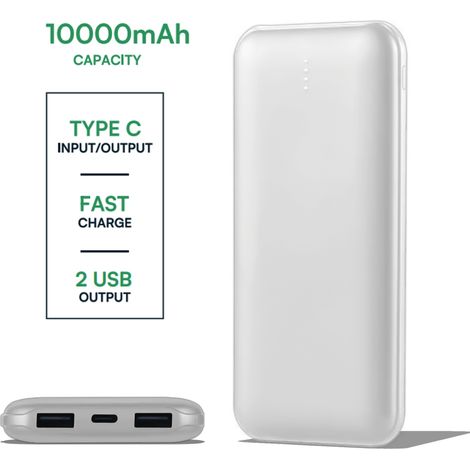 Banco de energía V-TAC Slim de 10 000 mAh, carga rápida de 10 W, doble USB tipo C