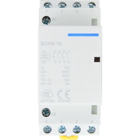 Contacteur secteur domestique 4P 16A 24V, montage sur rail DIN, 4NO (220V/230V) (1/5)