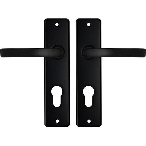 Ensemble de ferrures de porte - Edge Basic Blok - Poignées de porte intérieure avec plaque longue - Avec trou de cylindre - Noir - PC55 (1/4)