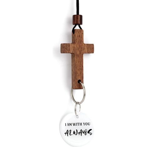 Ornement Croix pour Rétroviseur Suspension, Croix en Bois avec Pendentif Rond Accessoires Auto Chrétiens pour Décor de Rétroviseur Camion VUS Cadeau Religieux (1/5)