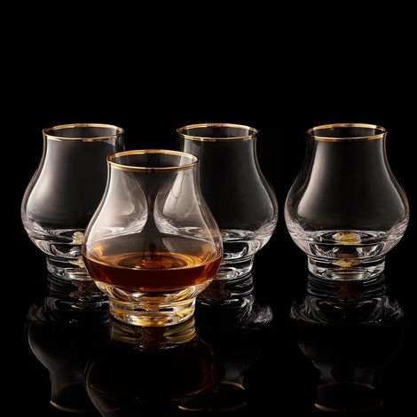Verres à Whisky Courbe en Sablier avec Feuille d’Or