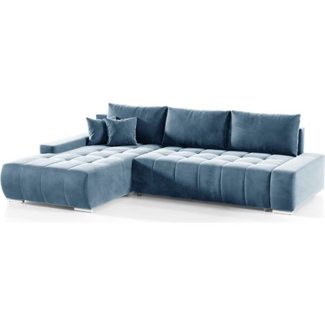 Ecksofa Sofa mit Schlaffunktion VOGAR Stoff Monolith Graublau Ottomane Links (1/4)