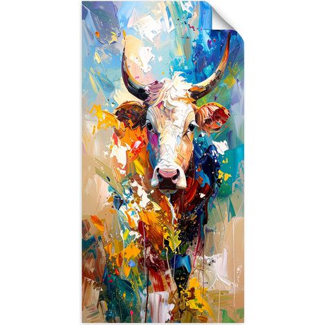Selbstklebendes Poster – Wandsticker Bunte Kuh Rinder Tiere gemalt 50x100 cm (1/3)