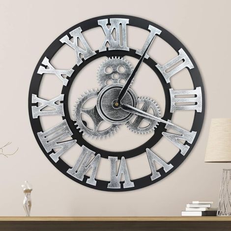 YMYNY Horloge murale grande de 40 cm, silencieuse, non tic-tac, horloge murale, vintage, pour la maison, la chambre à coucher, le salon, la cuisine, la bar (argenté) (1/4)