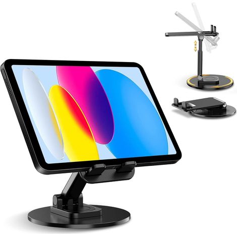 Phone Holder, Foldable Tablet Stand for Desk, Height Adjustable Portable Multi-Angle Adjustable, 360° Rotation Holder for iPhone, Samsung Phones and Tablets (1/5)