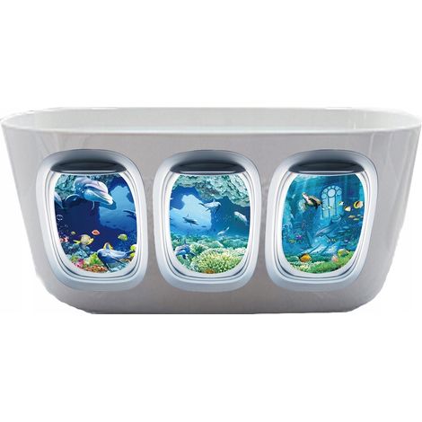 Badewannenaufkleber DEKORATIVES Aquarium BADEZIMMER UNTERWASSERWELT FENSTER 20x30cm 3x