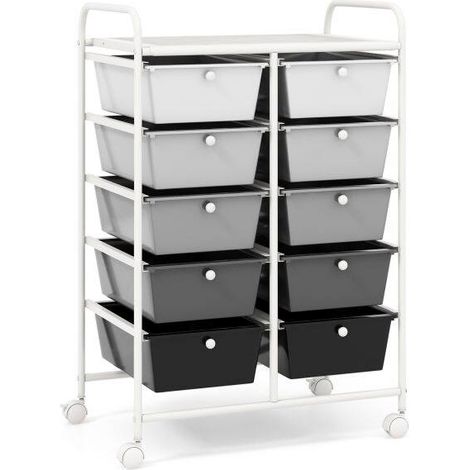Chariot de rangement roulant avec 10 tiroirs, trolley de fournitures de bureau sur roues - noir (1/5)