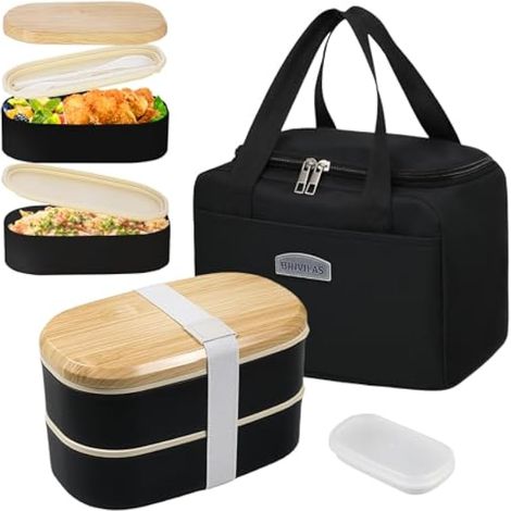 Bento Lunch Box 1500 ml, Bote Repas 2 étages avec Couverts (1/5)