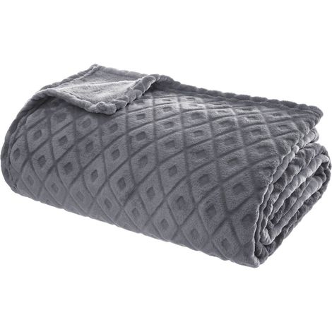 Plaid 3D Losanges Gris Foncé en flanelle - 180 x 230 cm -PEGANE- (1/2)